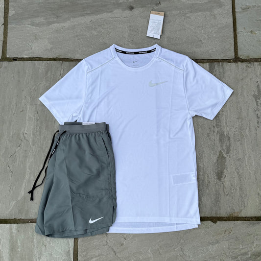 Nike Miler 1.0 - Ice White & Grey Flex Strides Shorts Set - Brand New - Multiple Sizes