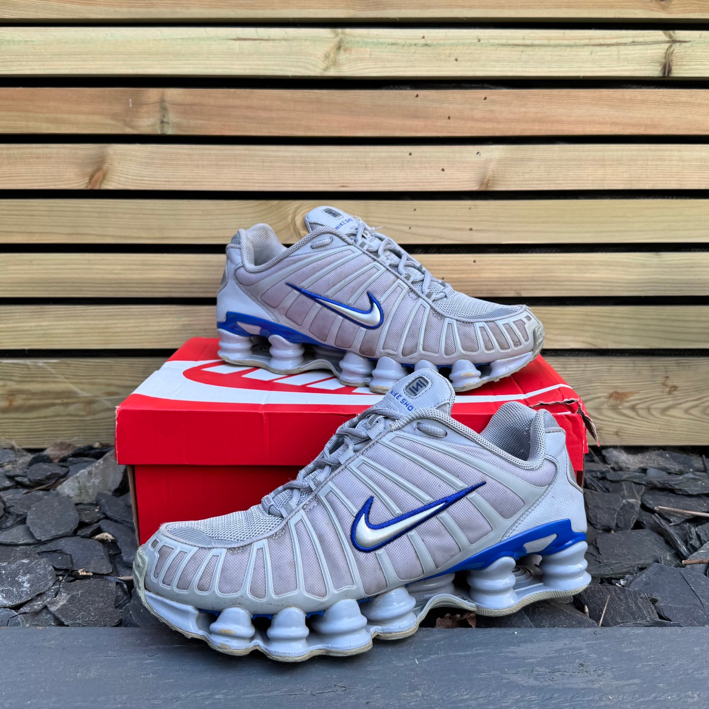 Nike Shox TL - Wolf Grey / Metallic Silver / Blue - UK8