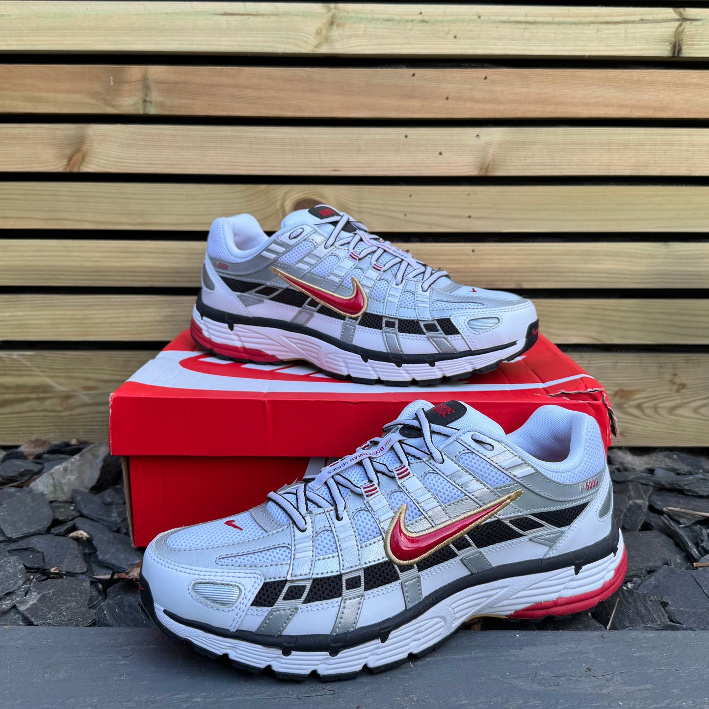 Nike P-6000 - Platinum / Varsity Red - UK9 - Brand New