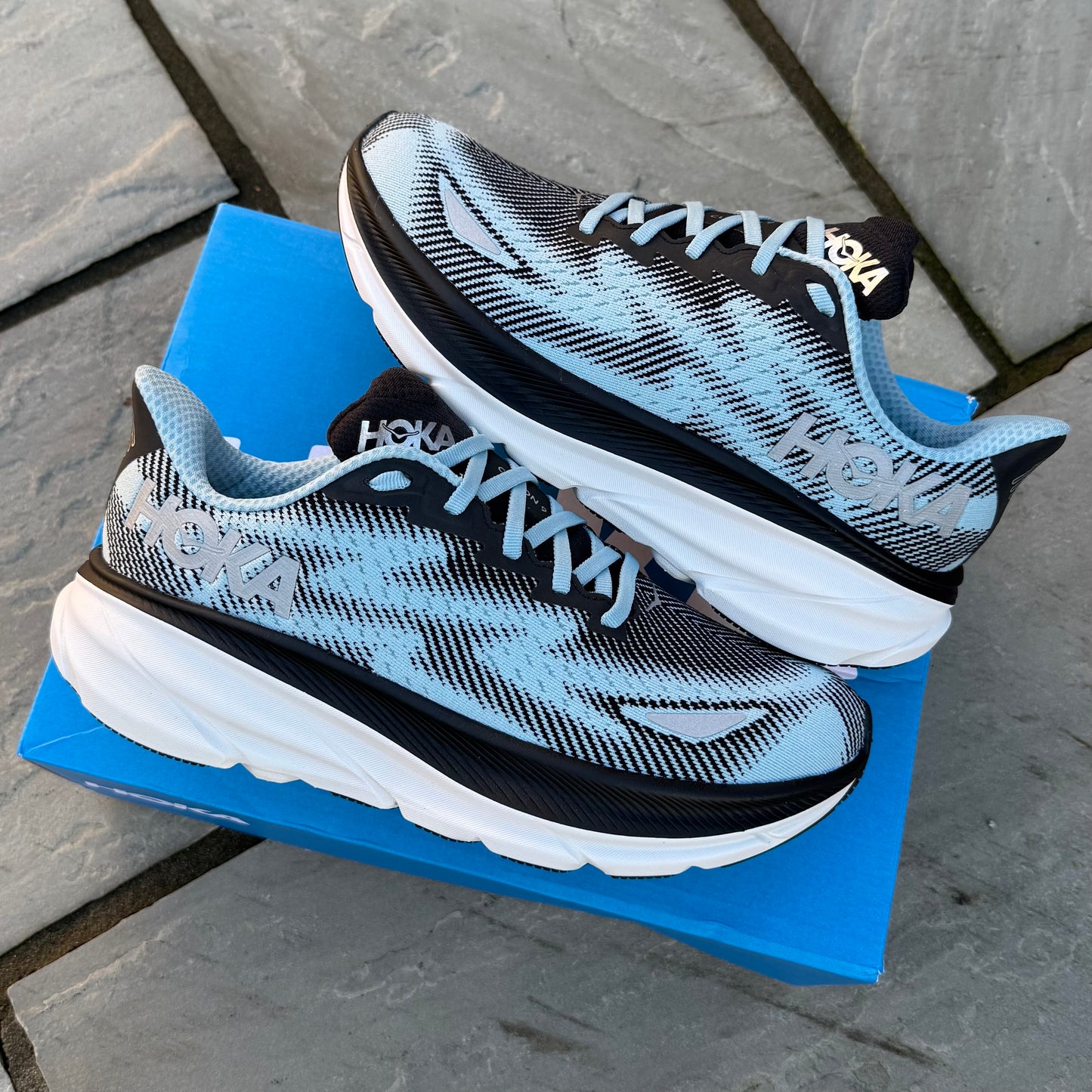 Hoka Clifton 9 Gore-Tex - Black /Raindrop - UK8.5 - Brand New