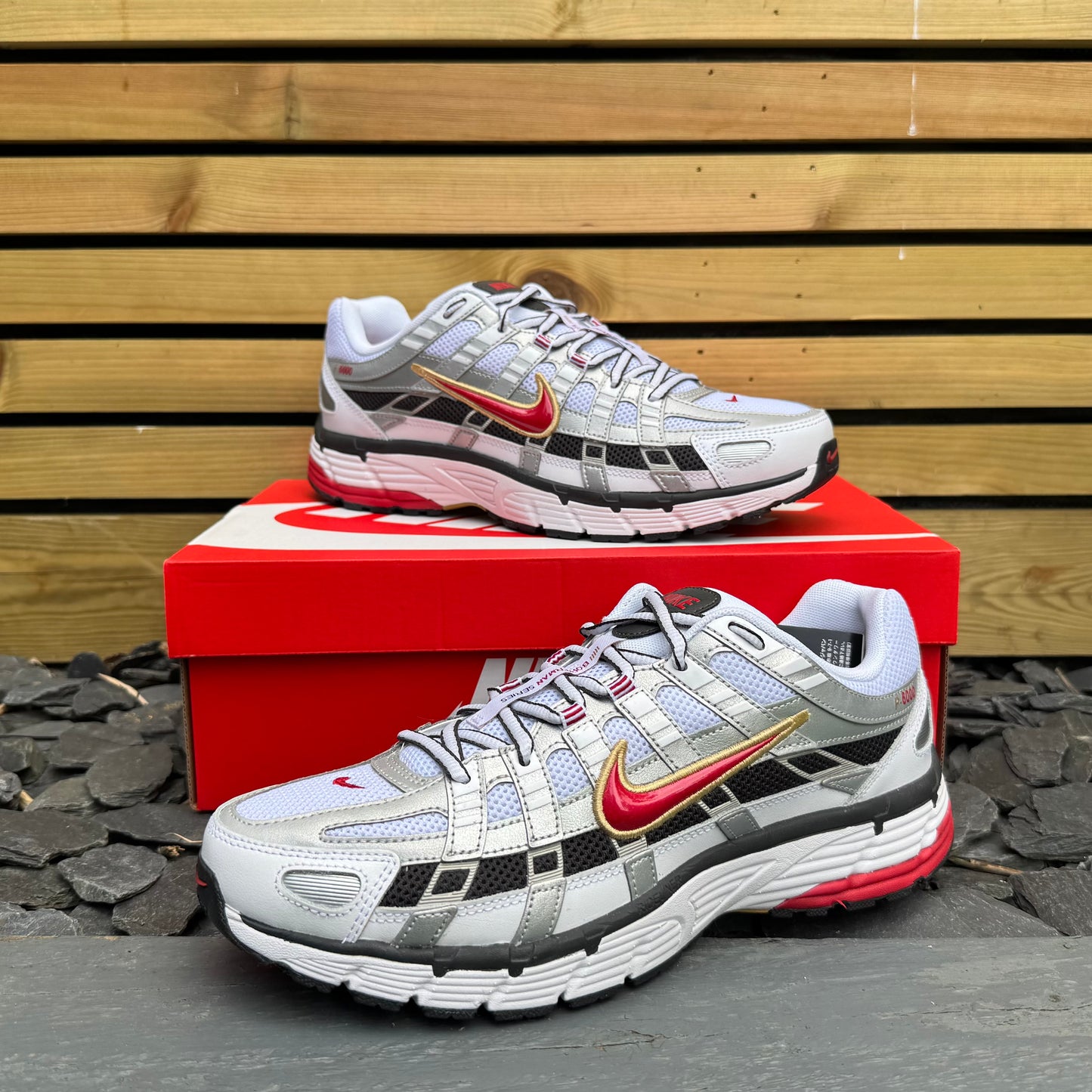 Nike P-6000 - Platinum / Varsity Red - Multiple Sizes - Brand New