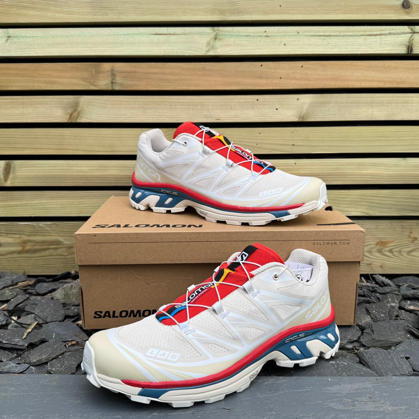 Salomon XT-6 - Almond Milk / Bleached Sand / Aurora Red - UK9 - Brand New