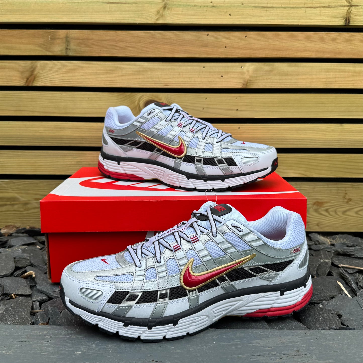 Nike P-6000 - Platinum / Varsity Red - Multiple Sizes - Brand New